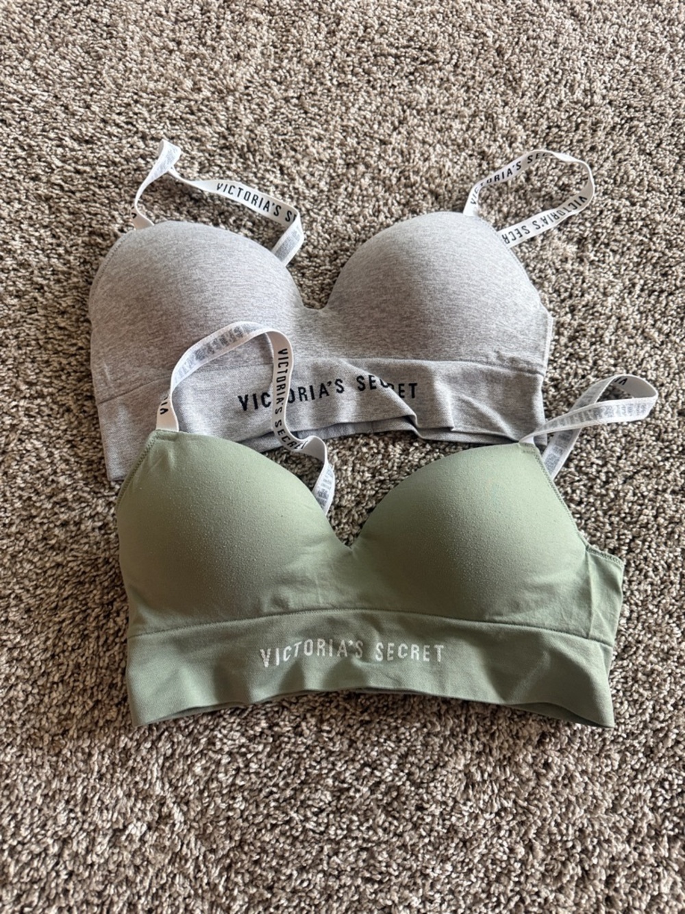 Victoria's Secret Bralettes in Sage Green and Light Heather Gray